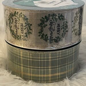 Elegant Green and Gold Holiday Garland Ribbon Set